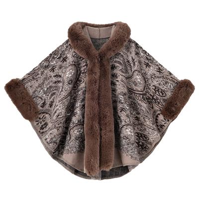 Теплая шаль из искусственного меха с принтом в стиле бохо для женщин. Мягкая, удобная и стильная накидка-пончо с большой накидкой с капюшоном. Роскошная меховая накидка для вечерней вечеринки.