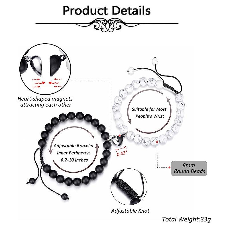 Магнитные браслеты для пар, 2 шт. одинаковые браслеты взаимного притяжения, ювелирные изделия из камня, бисера, подарок для парня, подруги, любовника, его лучшего друга