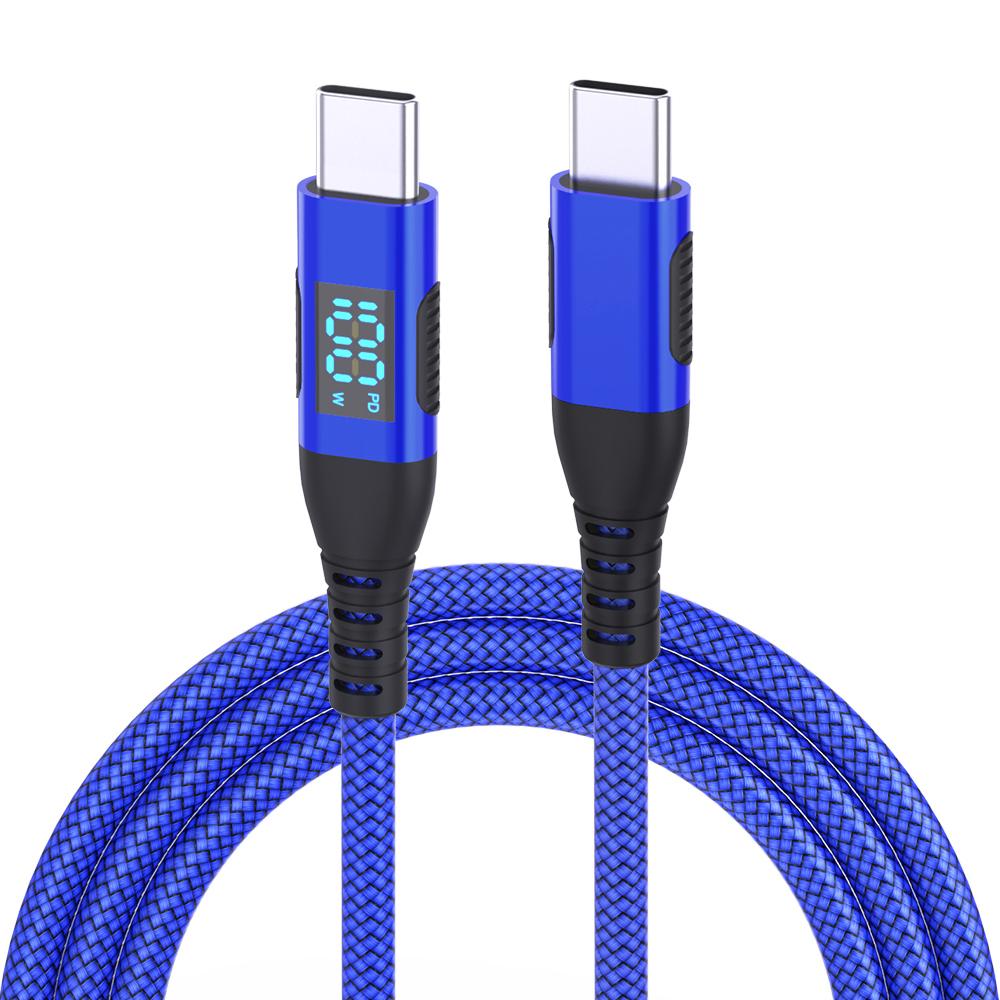1m USB-C to USB-C Cable 100W 5A/20V Nylon Braided Phone Tablet Fast Charging Digital Display Cord