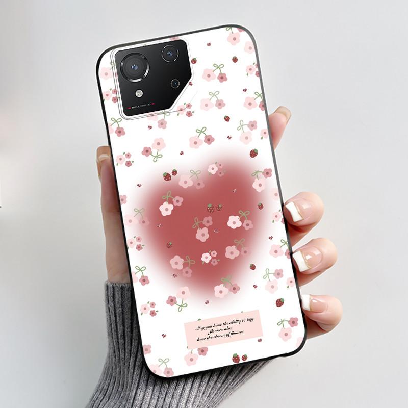 Чехол для ASUS ROG Phone 8 Чехол для ROG Phone 8 Pro Capa Мягкий Силикон Черный Корпус Чехлы для Телефона с Милым Цветочным Мультяшным Принтом