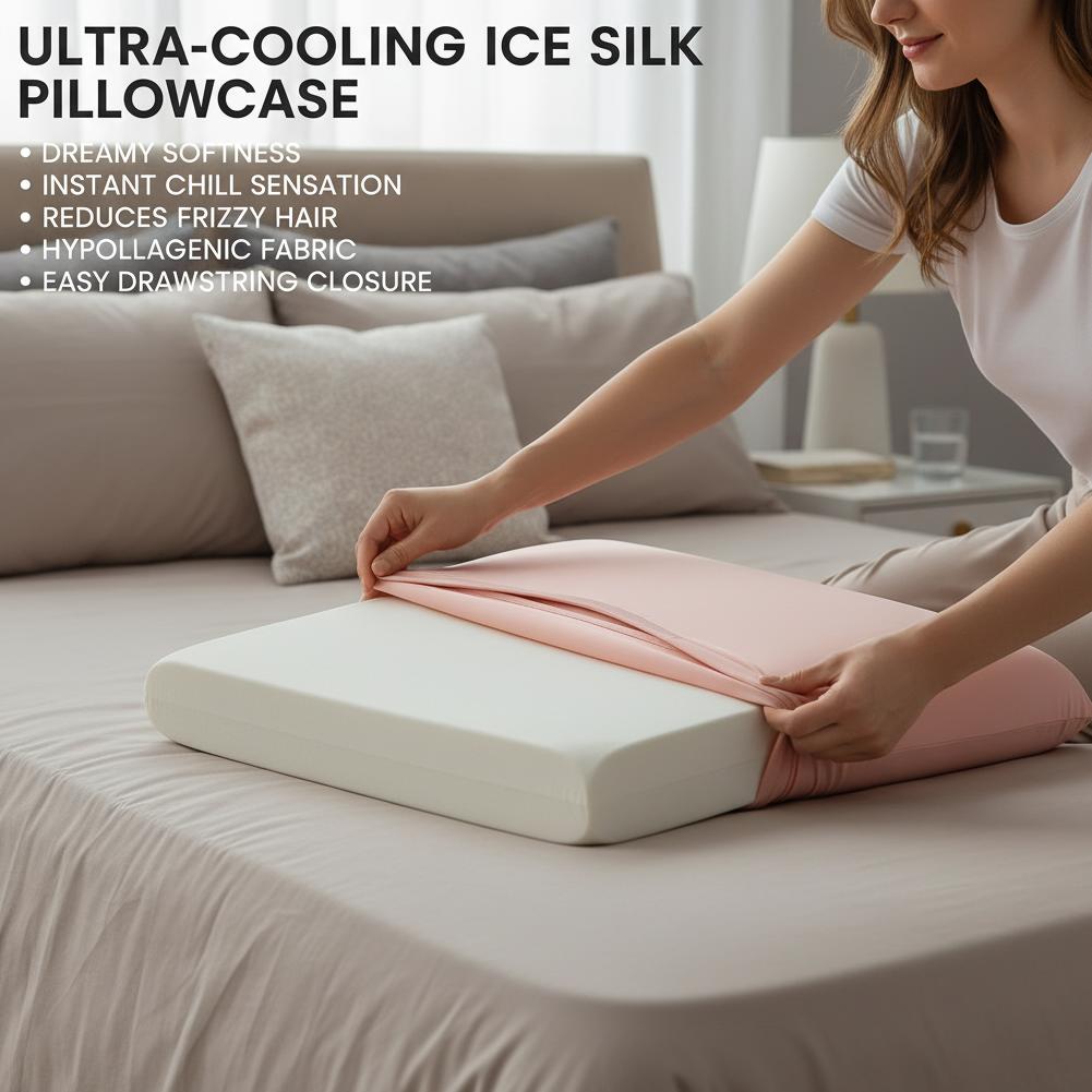 Breathable Moisture Wicking Cooling Pillowcase Skin Friendly Non Slip Adjustable Drawstring Cover For Summer Sleep