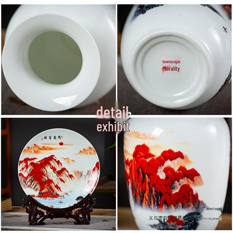 Good Fortune Jingdezhen Ceramic Vase Set: 3-Piece Décor for Living Room, Curio Shelf, or TV Cabinet