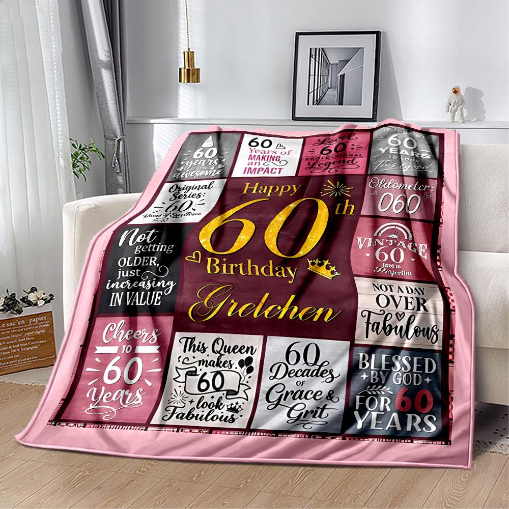 1pc Happy 60th Birthday Celebration blanket Soft and Warm for Sofa Office Camping Travel Livingroom Great Gift for Friends and Family Comfortable