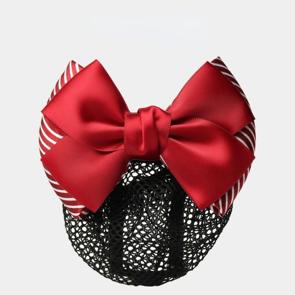 Lady Nurse Bowknot Ribbon Stripe Women Barrette Net Bun Crochet Net Bun Hair Cover Net Bun Snood