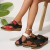 Large Size Slope Heel Slippers Women's Summer New Cross Strap Velcro Color Collage Sandals Women