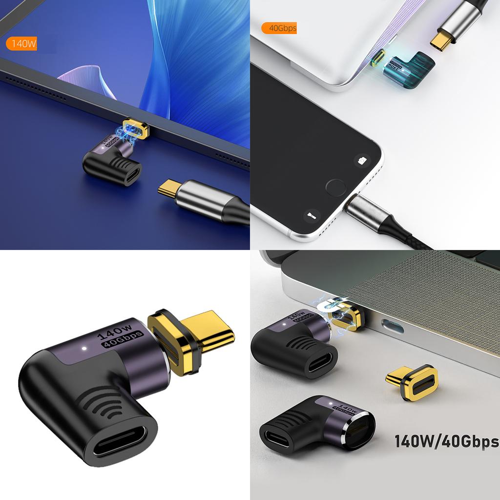 Магнитный адаптер USB-C Зарядное устройство типа C Преобразователь M/F PD 140 Вт Зарядка 40 Гбит/с Передача данных 8K60 Гц для видеоустройств TypeC