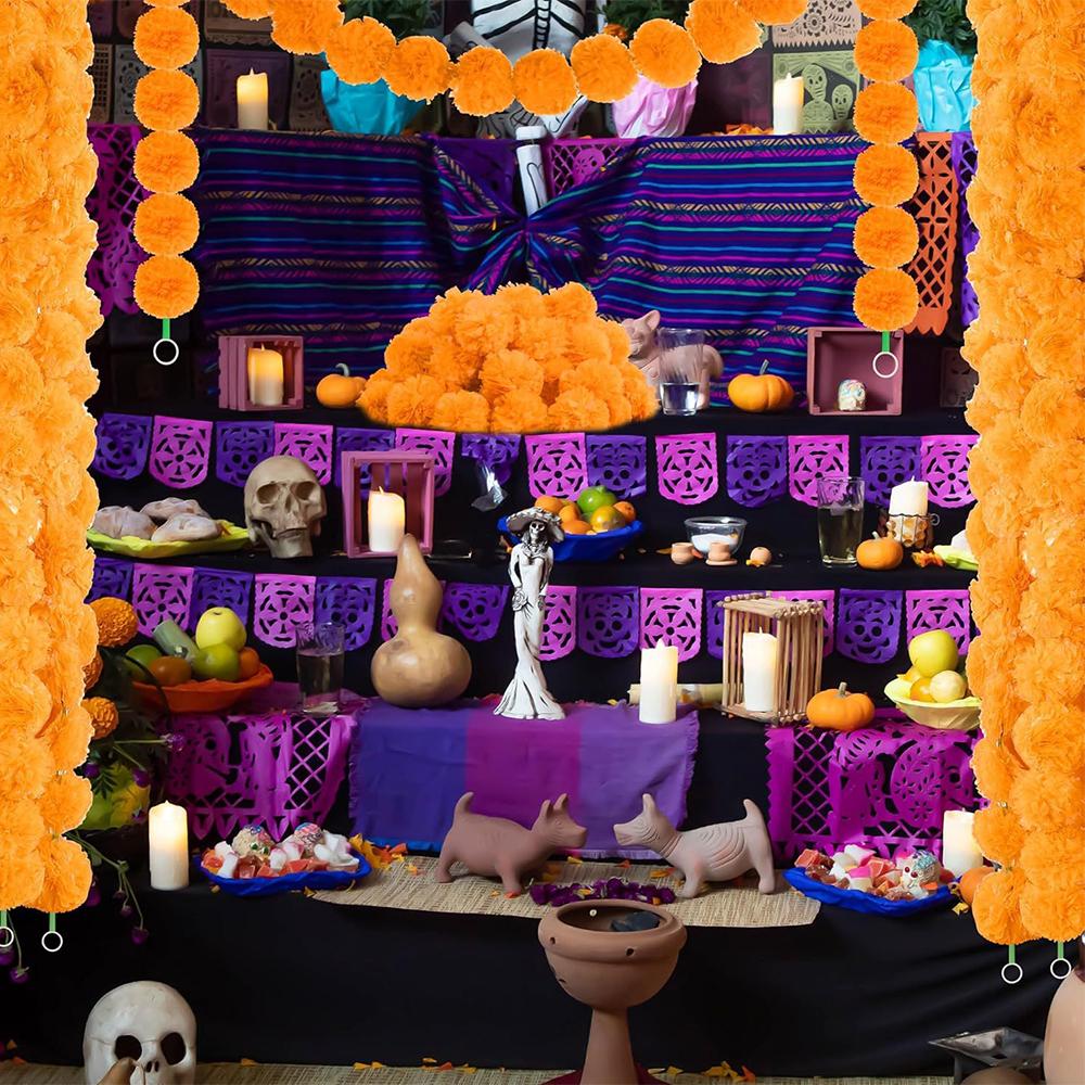 6Pcs 150Cm Long Marigold Garland For Pooja, Altar Faux Garland, Diwali