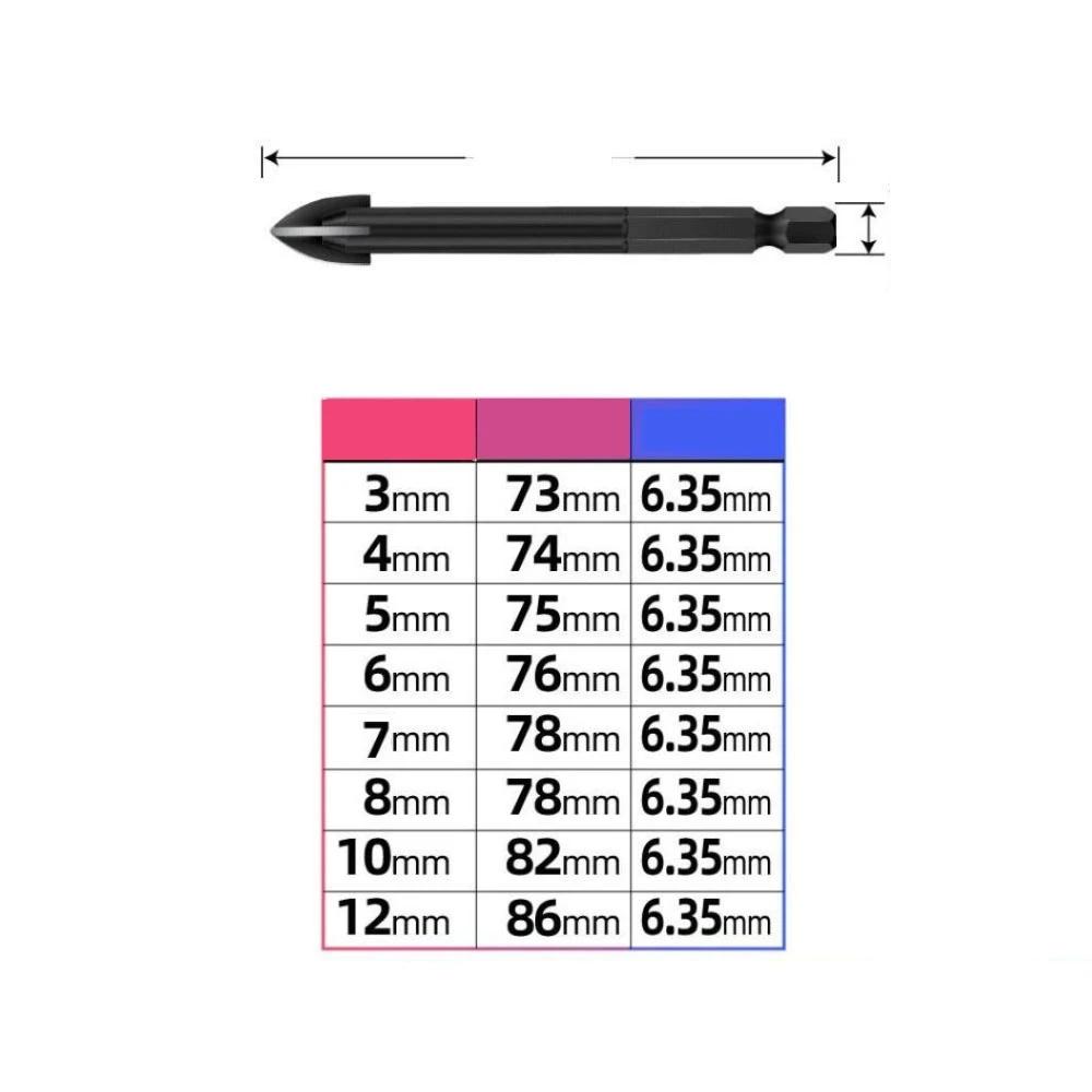 Набор сверл по стеклу и бетону, крестообразный шестигранник, набор керамических сверл из цементированного карбида, универсальный инструмент для сверления отверстий для стен