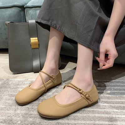 Французские одинарные туфли женские 2025 осень новые туфли Мэри Джейн с круглым носком неглубокие ремешки с пряжкой для мамы