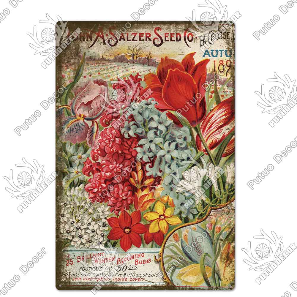 Putuo Decor Цветок Винтажная Металлическая Табличка Жестяная Табличка Декоративная Табличка Сад Гостиная Кухня Клуб Декор Настенное Украшение