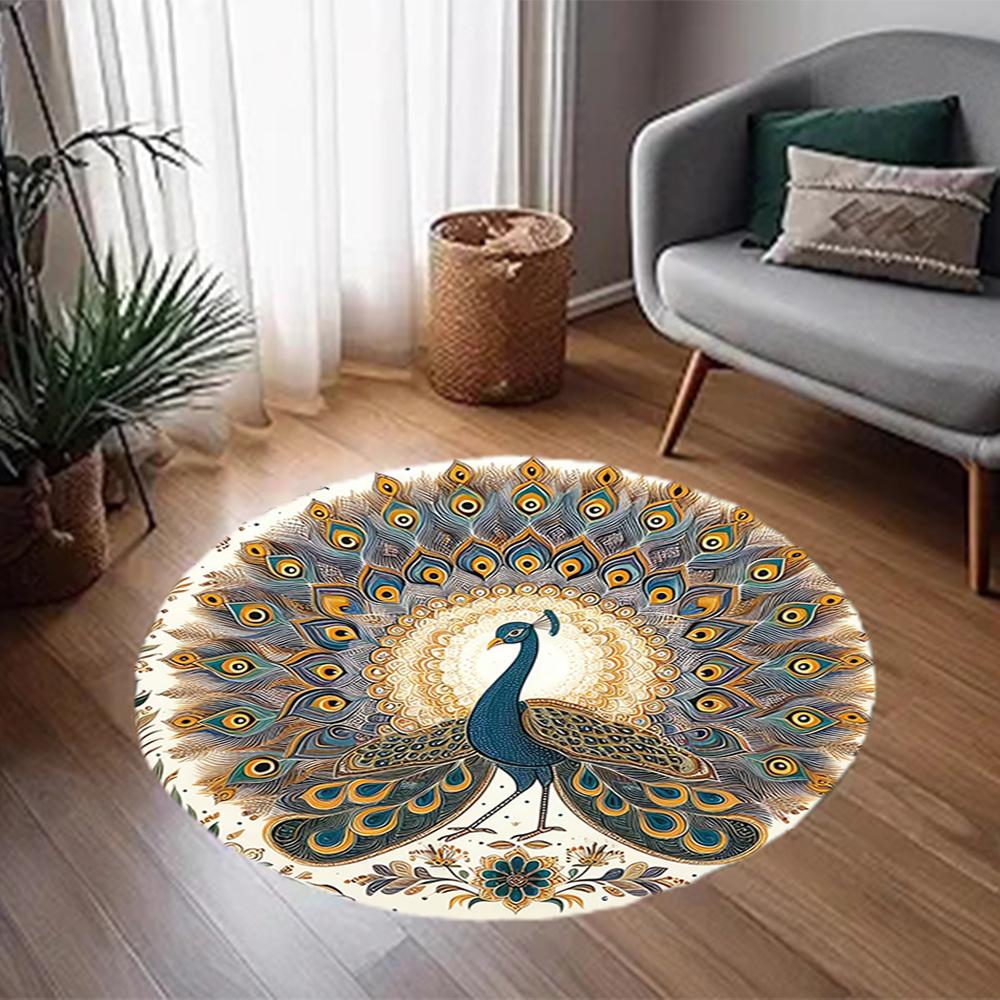 1pc home carpet peacock design non-slip rug for office decor and living room gift ideas