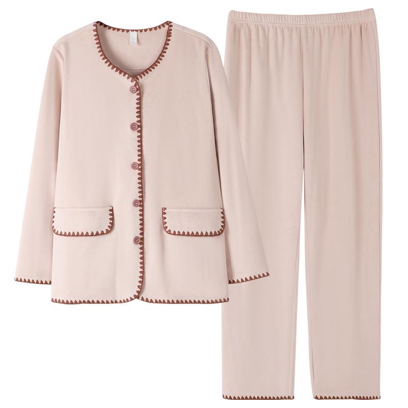 2025 Women's Fleece Winter Pajama Set: Long Sleeve Cardigan & Pants - Cozy, Loose-Fit Homewear