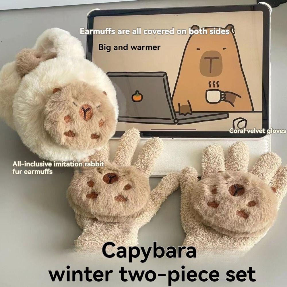 Cartoon Capybara Plush Scarf Warm Gloves New Earmuffs Women