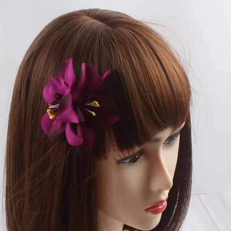 10pcs Fabric Hawaiian Double Flower Hair Clip Tropical Floral Barrettes Elegant Hairpin Beach Accessories For Women Girls