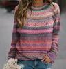 Women's Printed Casual Loose Knit Sweater Long Sleeve Pullover Patterned Top