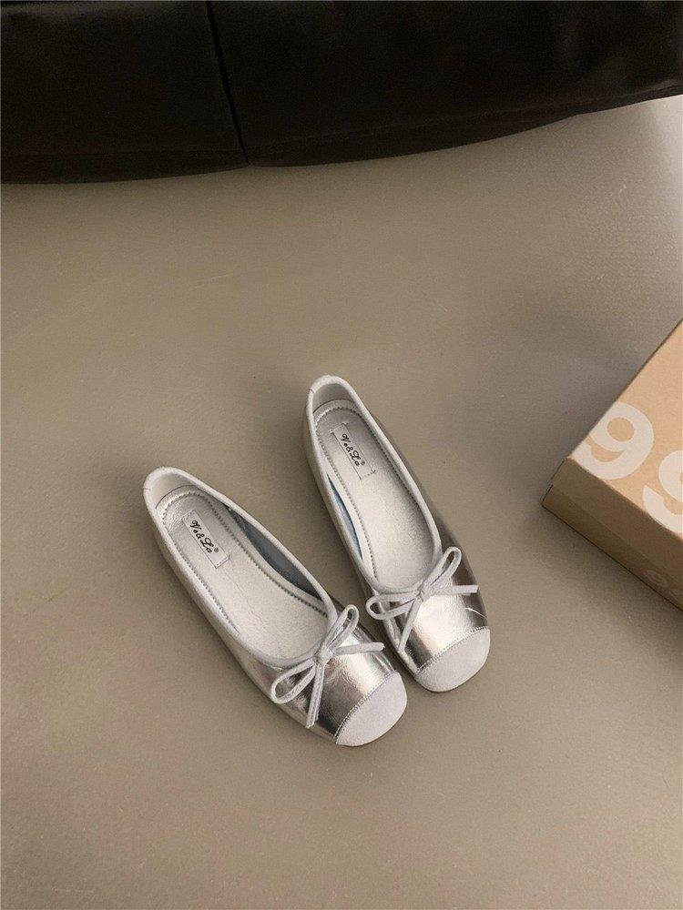 Gentle Flat-soled Evening Shoes French Silver New Chinese Single Shoes Women's Shoes New Spring and Summer Soft-soled Blue Ballet Shoes