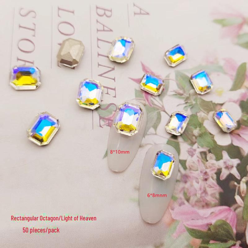 Прямоугольные восьмиугольные наклейки для дизайна ногтей - хрустальные стеклянные бриллианты и цветные сахарные камни