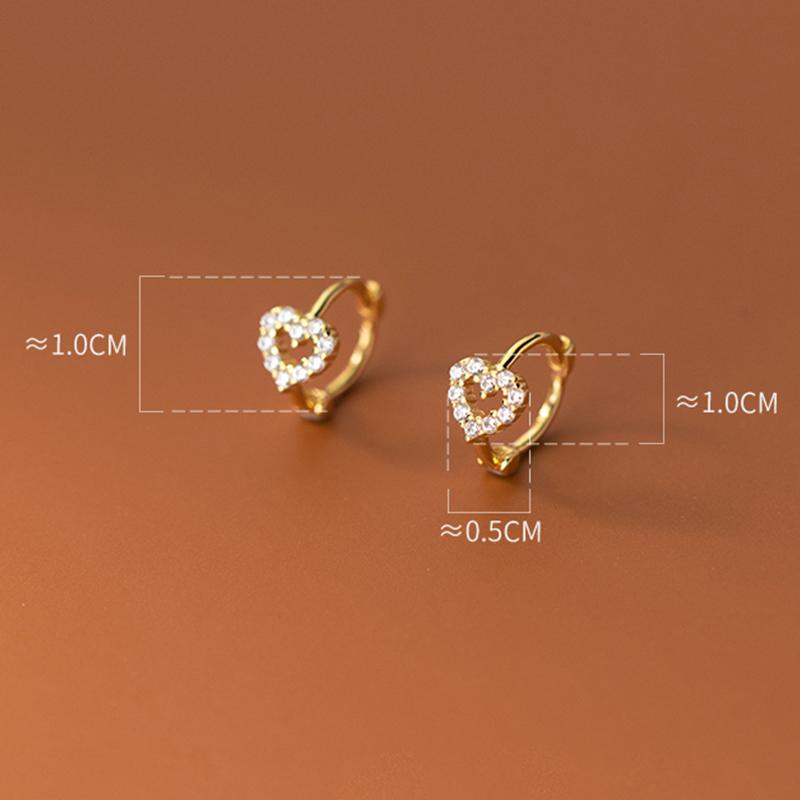 Real 925 Silver Minimalist Love Heart CZ Crystal Hoop Earrings For Women Girl Small Micro Zircon Ear Buckle Jewelry