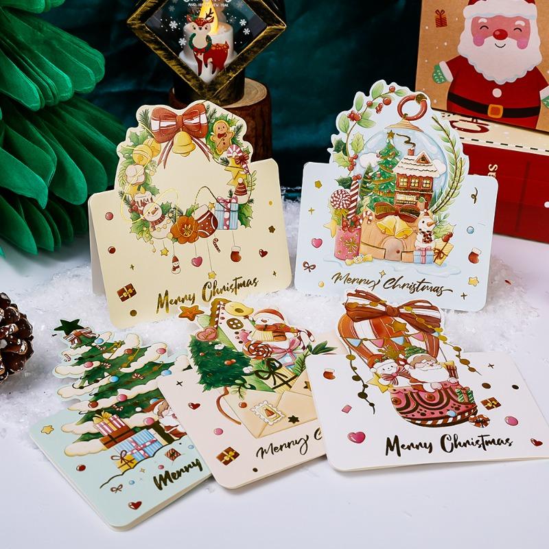 1/30PCS Christmas Greeting Cards Foldable Postcards New Year Party Bronzing Winter Gifts Paper Cards Home Envelope Decorations