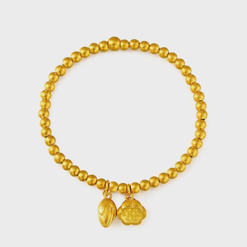 Brass Imitation Gold Lotus Bead Bracelet for Women - Ancient Two Worlds Style, Ideal Gift for Girlfriend