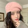 Кроличий пух Жемчужный вязаный берет Женская осенне-зимняя шляпа художника Теплая шерстяная шапка Зимние шапки для женщин, Шапки-бини для женщин, Зимние шляпы для женщин