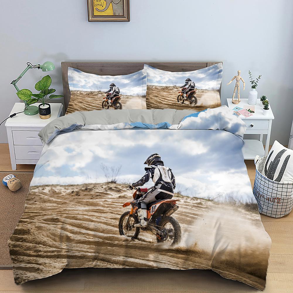Motocross King Queen Bedding Set For Boys Adults Off-road Race Motorcycle Duvet Cover Dirt Bike Rider Polyester Comforter Cover