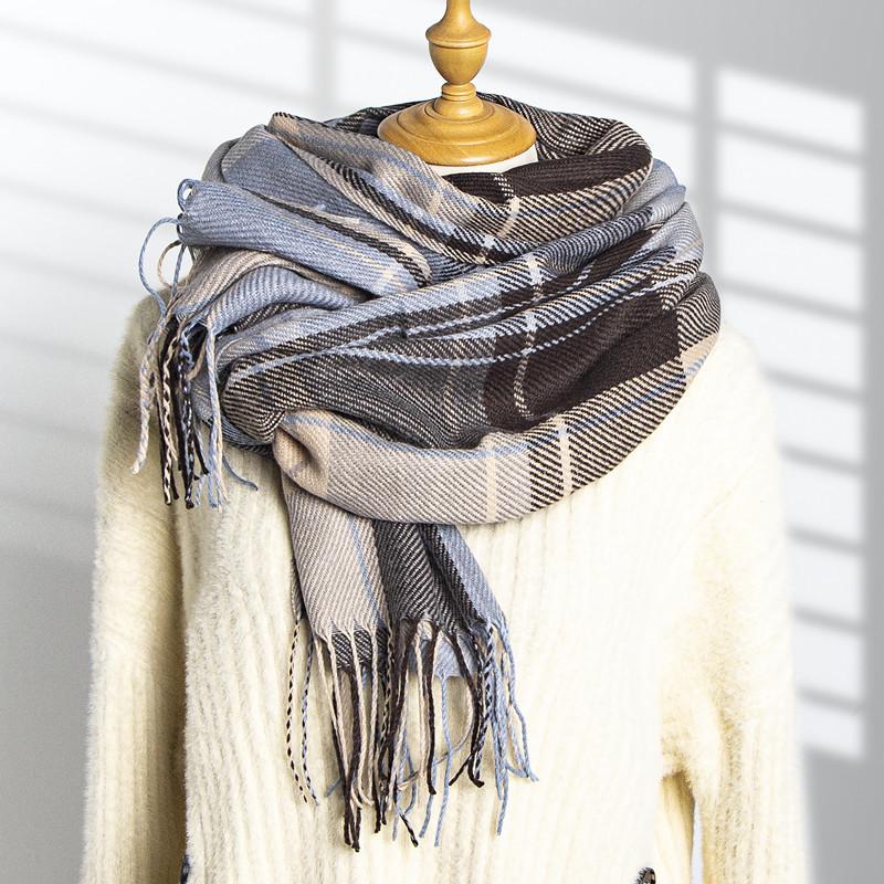 Клетчатый шарф в корейском стиле: Толстый, Теплый, Искусственный Кашемир для Мужчин и Женщин