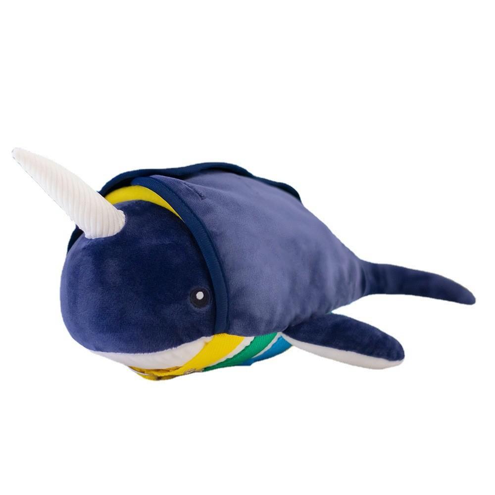 Simulation Blue Narwhal Plush Stuffed Toy Button Clothes Animal Doll Kid Gift
