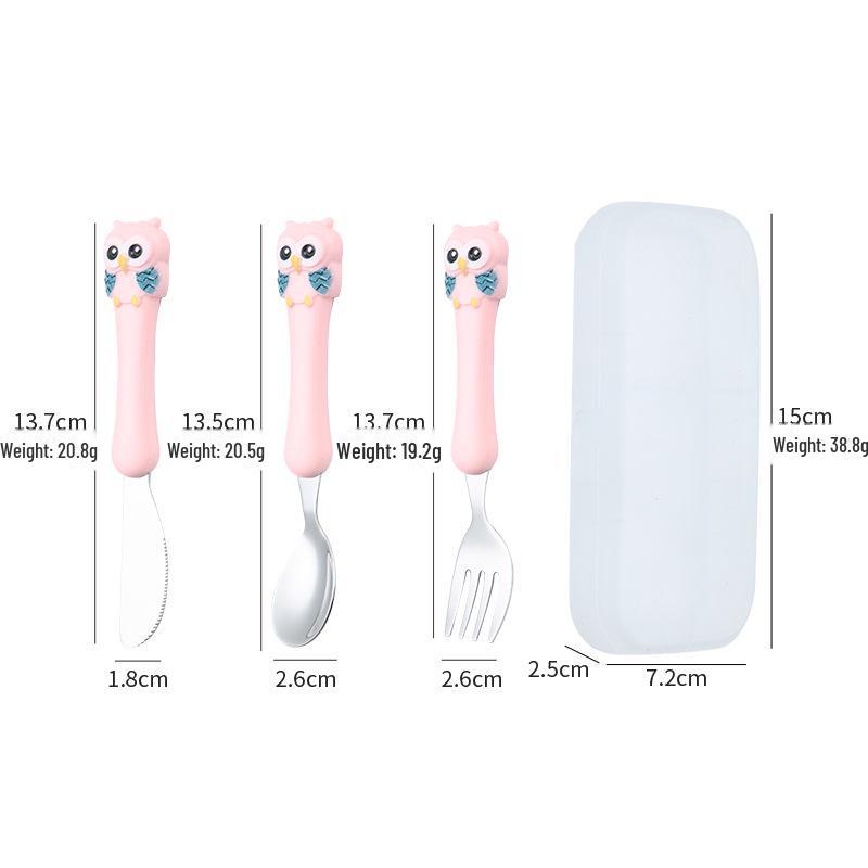 Набор детских столовых приборов из нержавеющей стали 304 - дизайн в виде мультяшной совы: Нож, вилка и ложка для обучения малышей