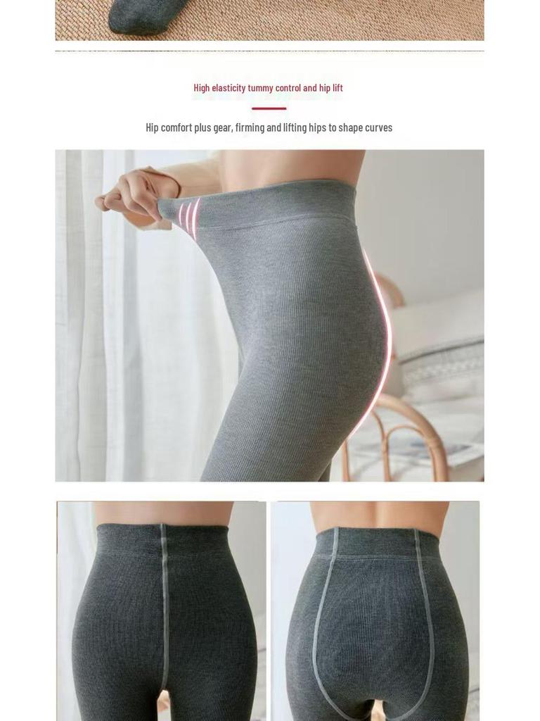 Женские флисовые леггинсы в рубчик из полосатого хлопка: Плотные колготки с высокой талией для осени/зимы, утягивающие и теплые.