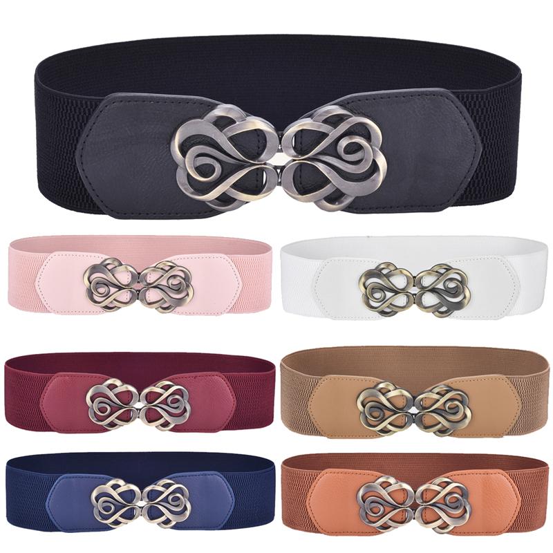 Женский винтажный кожаный ремень для платья, эластичная растянутая лента, латунный ремень с пряжкой в ​​стиле ретро, ​​женский ремень