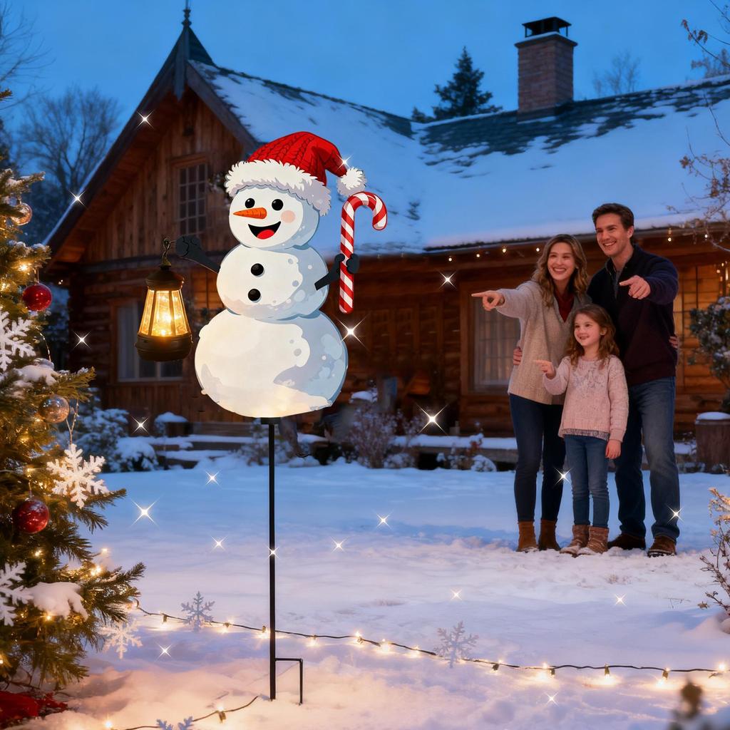 Christmas Garden Stakes LED Lighted Festival Signs Santa Holding Lantern Design Christmas Snowmen Decorations for Garden Yard