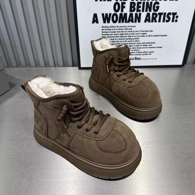 Женские меховые зимние ботинки на платформе с плоскими носками, замшевые плюшевые хлопковые туфли, повседневные кроссовки, зима 2025, тренд, теплые, удобные, спортивные ботинки Mujer