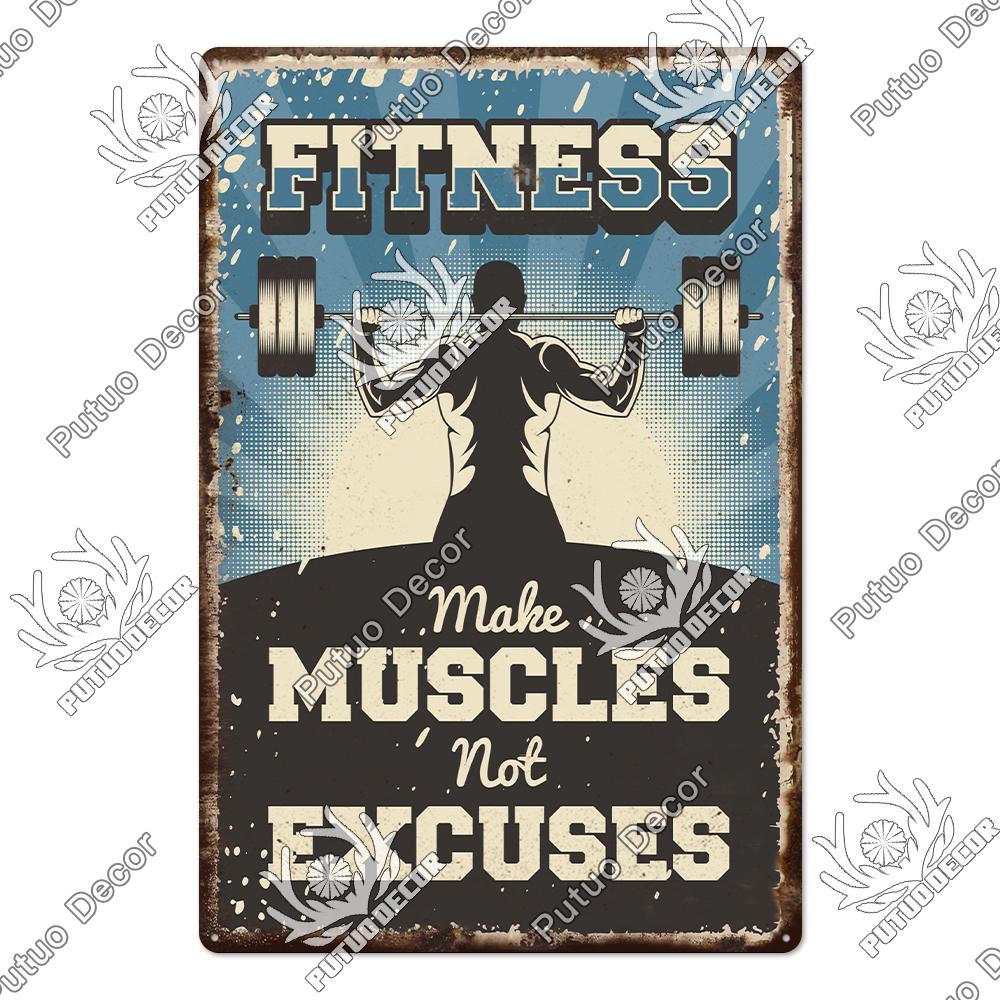 Mfoever Tin Sign Decor Gym Vintage Tin Signs Plaque Metal Plates Retro Posters Work Out Wall Art Decorative for Home Man Cave Gym Room