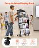 Brochure Display Rack, 4-Tier Magazine Literature Display Stand with Wheels, Movable Floor Standing Magazine Rack, Heavy Duty Newspaper Catalog