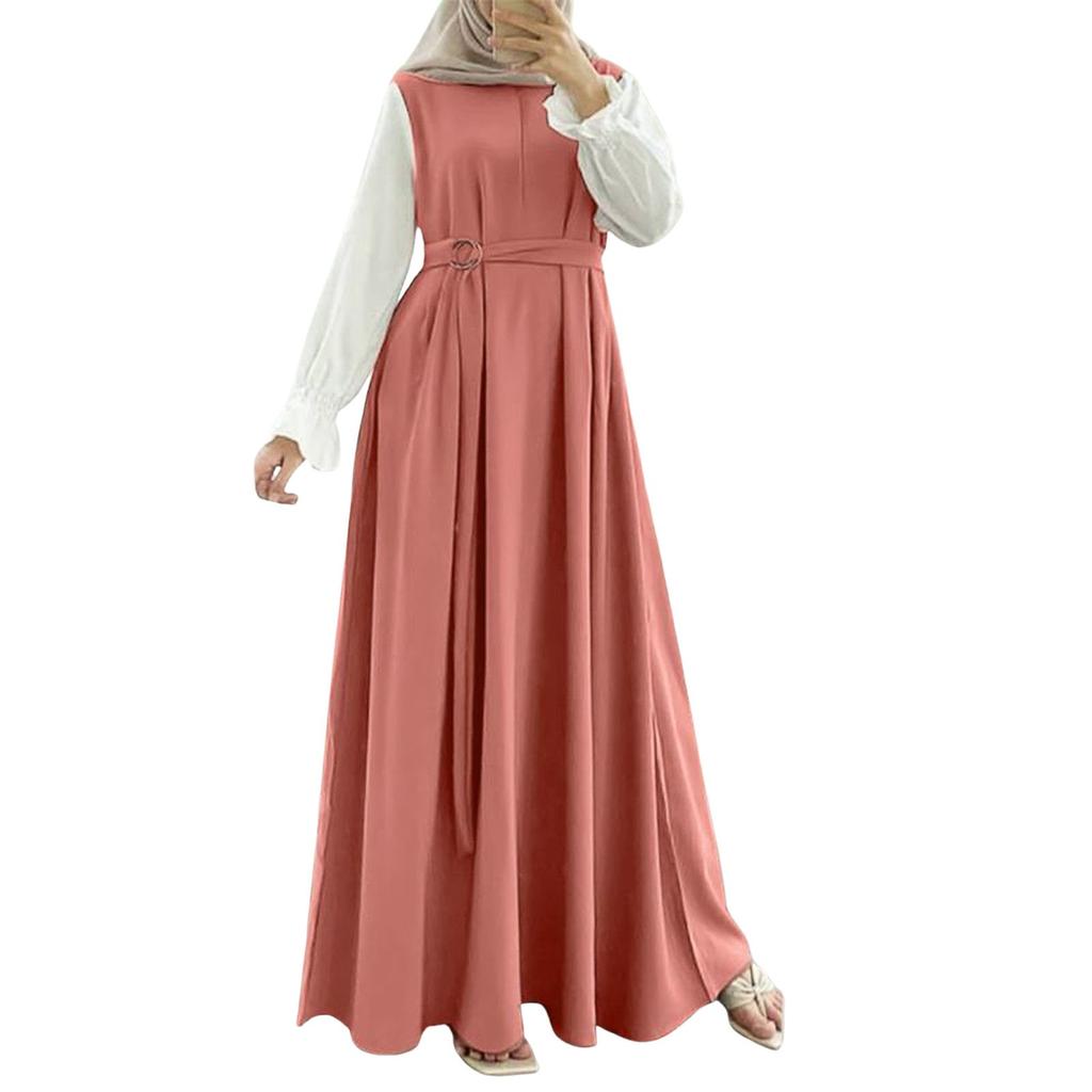 Мусульманские женские платья Повседневная Лоскутная одежда с длинным рукавом и завязкой Жилеты Мусульманские халаты Платья