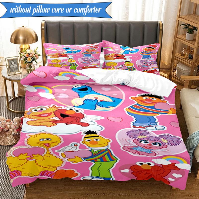 3PCS Se-same Characters Bedding Set,Including 1pc Duvet Cover And 2pcs Pillowcases Perfect for Bedroom, Dormitory, Fan Christmas gift