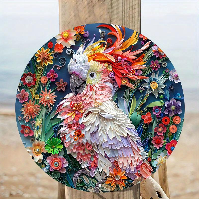 Wooden Art Sign, Flat Bird and Floral Wreath, Weather-Resistant, Pre-drilled Dormitory and Home Decor, Pet Bird Theme