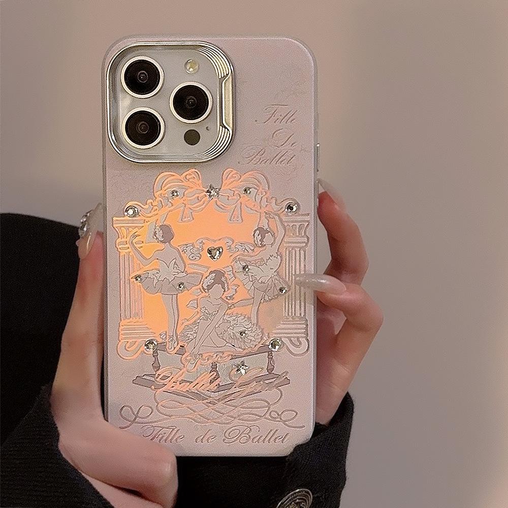 Девушка-балерина Подходит для iPhone15 14Promax Чехол для мобильного телефона 12 Apple 13 Лазерный 16 Веревка с шерстяным помпоном 14 Жесткий