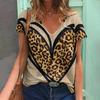 New Women's T-shirt Love Leopard Short Sleeve 3d V-neck Fashion Female Clothing Streetwear Casual Tops Harajuku Summer T Shirt