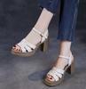 Fashion Top Layer Cowhide Roman Sandals For Women, New High Heels And Height Increasing Sandals For Spring And Summer 2025