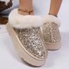 Fashion Shiny Sequins Fluffy Snow Boots for Women Winter Thick Sole Warm Plush Ankle Boots Woman Faux Fur Chunky Platform Booties Female