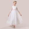 Элегантное белое тюлевое платье для девочек, торжественное платье принцессы для первого причастия, детское праздничное платье для девочек, свадебный вечерний костюм подружки невесты с бантом