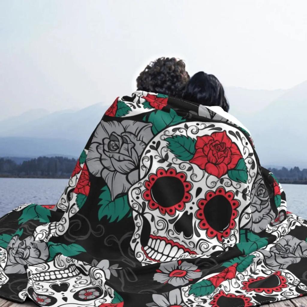 Одеяло с сахарным черепом на День мертвых, флисовое готическое мексиканское одеяло со скелетом на Хэллоуин, мягкие пледы для кровати, покрывало