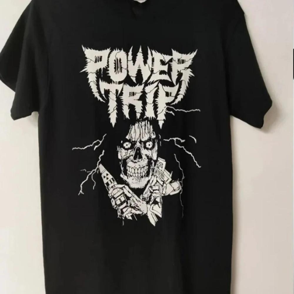 Ретро Футболка с принтом группы Power Trip Черная с коротким рукавом S до 5XL TA3553 С длинным рукавом