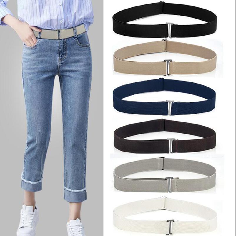 Jeans Pant Belt Adjustable Size Flat Buckle Elastic Waist Belt Women Belt No Show Stretch Belt Invisible Belt Slim Elastic Band