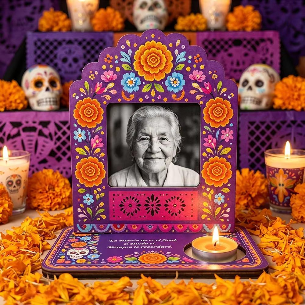 Mexican Style Halloween Photo Frame Skull Marigold Pattern Desktop Photo Display Rack Living Room