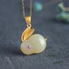Hetian Jade Rabbit Necklace Female Summer Light Luxury Niche Design Sense Jade Rabbit Stainless Steel Clavicle Chain