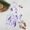 Sexy Print Women Swimsuits Halter Bikinis Set Mesh Cover-up Skirt Three Piece Beach Outfits Summer Swimming Bathing Suits