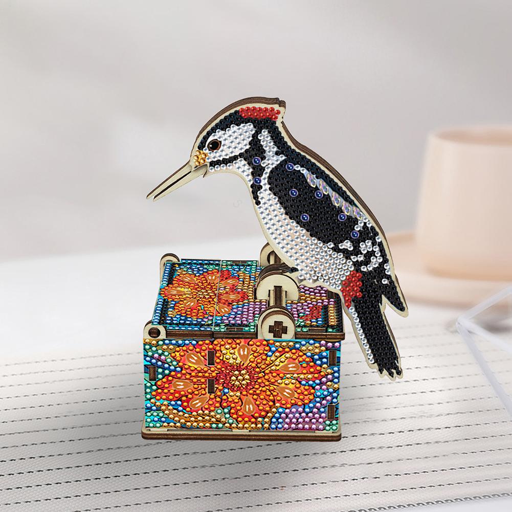 DIY Bird Diamond Painting Handmade Toothpick Holder Push-Type Crystal Mosaic Toothpick Holder for Home Car Desk Decoration Craft